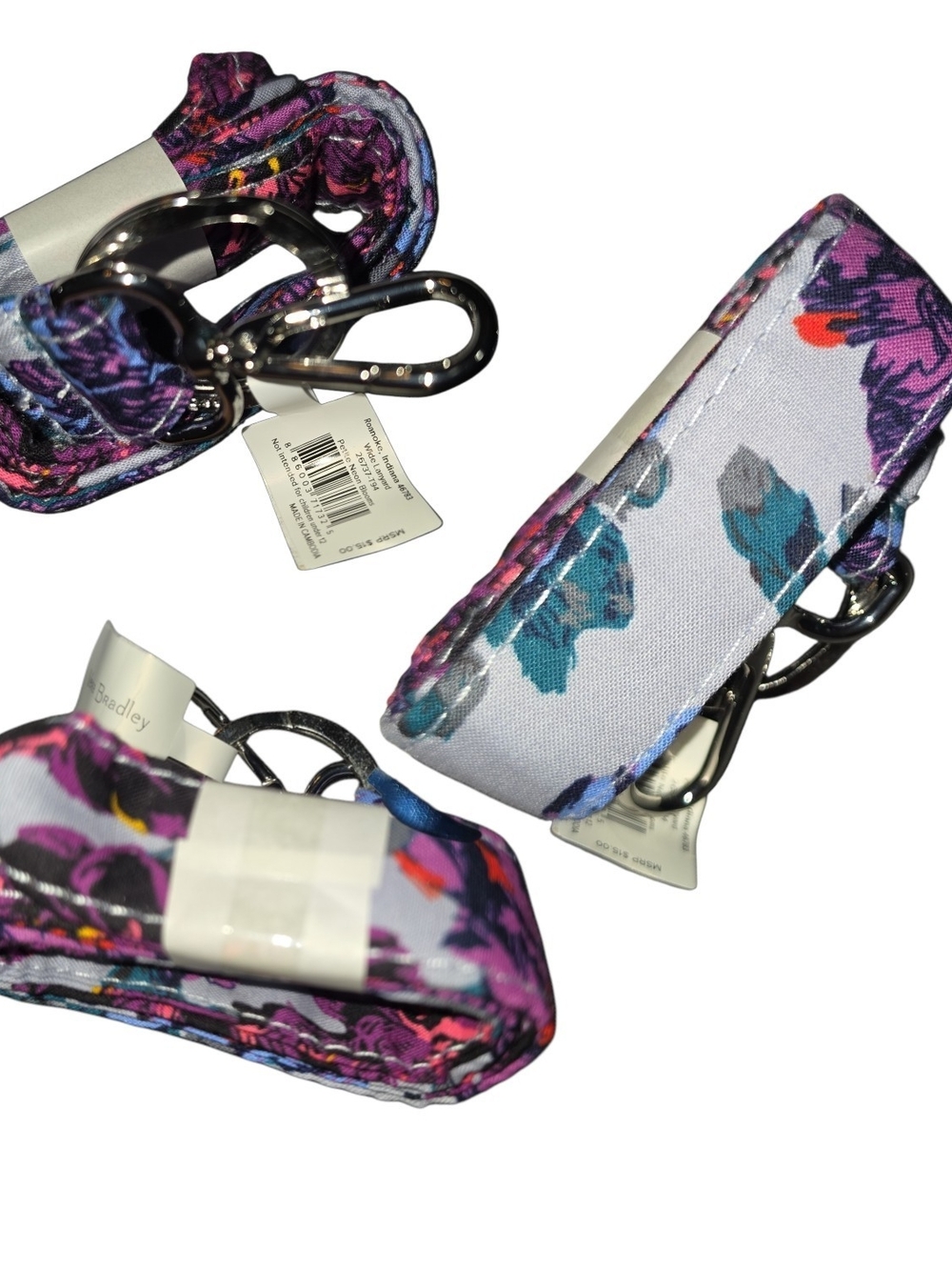 Vera Bradley White Floral Key Ring Lanyard with Metal Clasp NWT